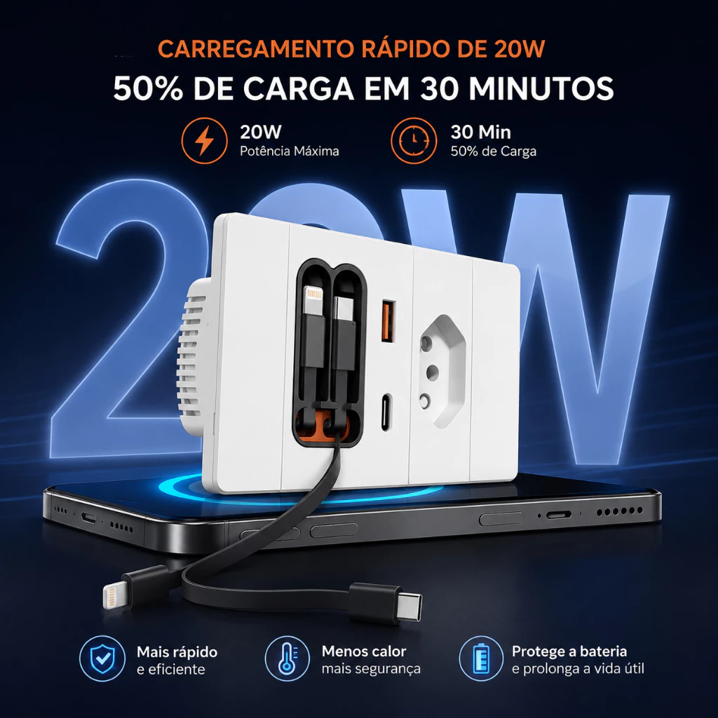 Carregamento rápido de 20W da tomada VOLTSK